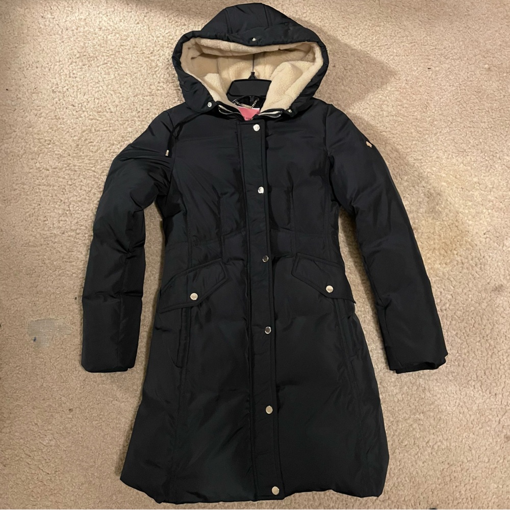 Kate Spade down feather quilted winter coat size XS Black & Pink